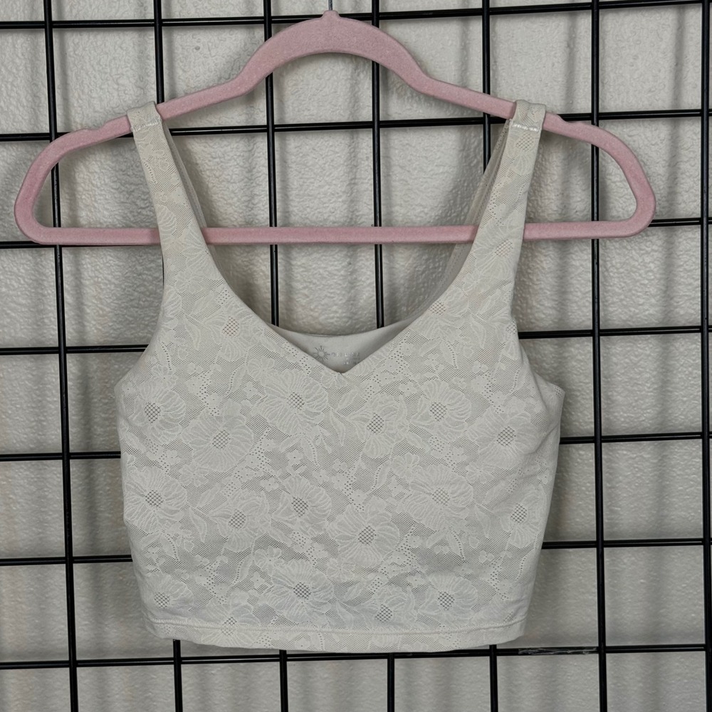 OFFLINE by Aerie Real Me Floral Lace Sports Bra Women Small Cream Longline Crop